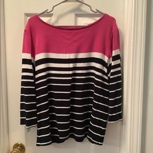 Talbots hot pink, black, & white striped blouse